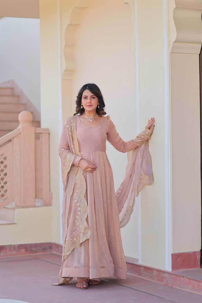 Chiffon Full Sleeve Gown With Dupatta - MYLUXURY LANE ENTERPRISE